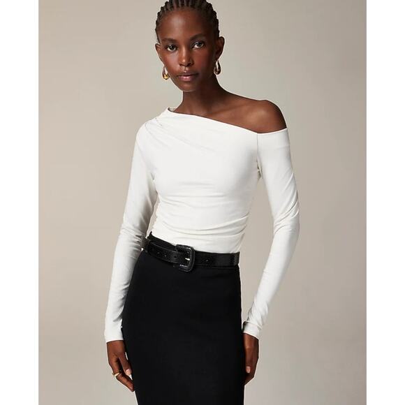 J Crew Asymmetrical Off The Shoulder Stretch Cotton Blend Top US Women's XL New - Picture 1 of 8